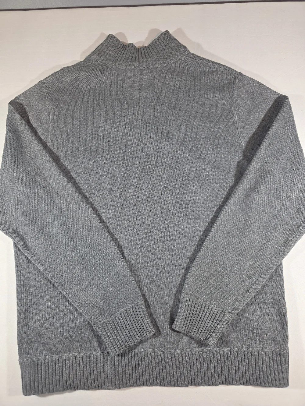 Eddie Bauer Gray Zip-Neck Sweater with Olive Trim
